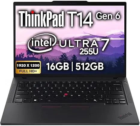 Lenovo ThinkPad T14 Gen 6 Business Laptop 14" FHD+ IPS, Intel Ultra 7 255U, 16GB DDR5 RAM, 512GB SSD, 5MP Webcam, Fingerprint, Backlit, Wi-Fi 6E, 2